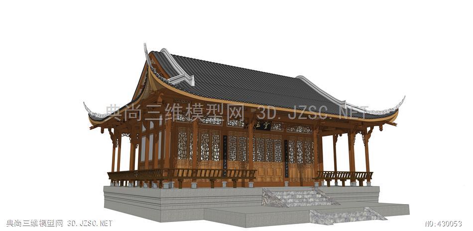 (精品)古建清代四川风格卷棚歇山建筑精细模型006su模型