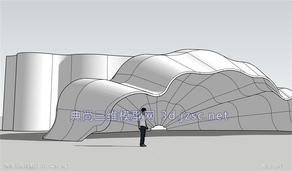 展览建筑贝壳曲面su模型