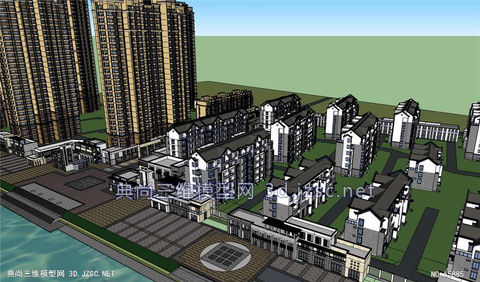 休宁中式完整小区及商业街-住宅su模型