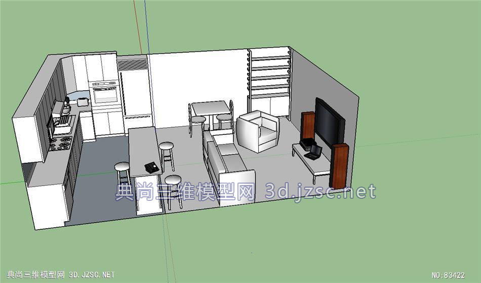 小型客厅厨房吧台su模型su模型