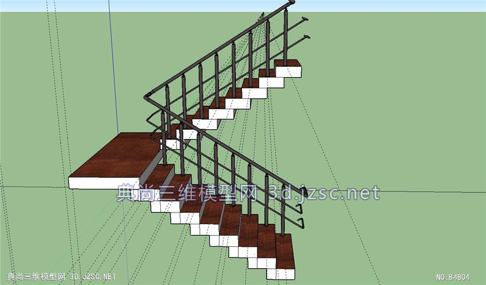 室内楼梯扶手台阶su模型剪刀梯su模型 室内家装su模型