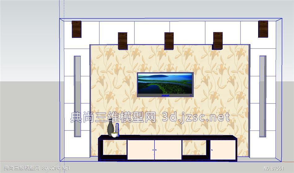 室内小品精sketchup现代简约电视背景墙su模型