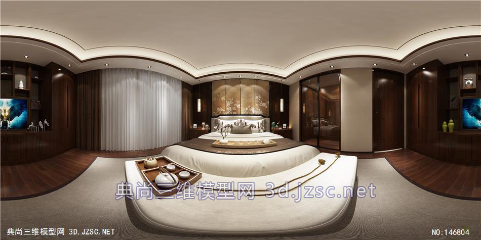 卧室空间新古典风格K03720全景效果图模型-3dmax室内模型