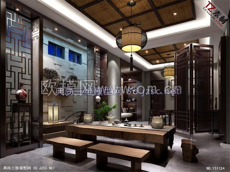 中式茶室墙饰品屏风组合id158600