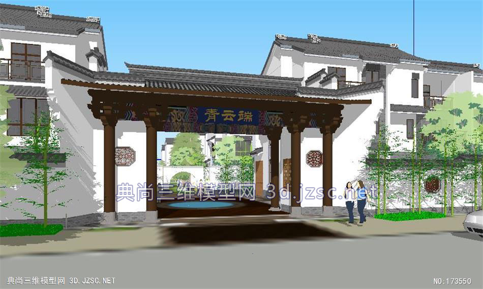 su精品中式大门大门方案超大古代建筑su模型