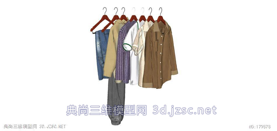 su服饰精品高模写实3d挂在衣架上的七件衣服,裤子,t桖