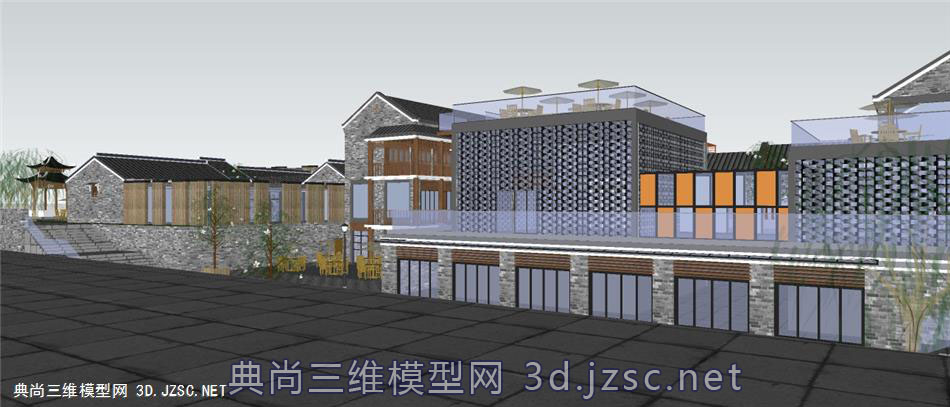 su精品步行街、商业沿河古建的改造商业街方案