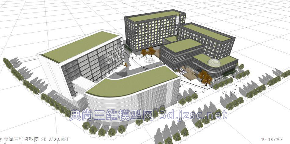 酒店 旅馆 公寓综合大楼建筑设计精细su (50)su模型