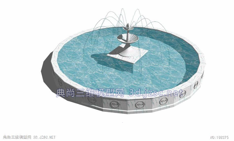 su精品喷泉欧式普通小别墅水景喷池su模型