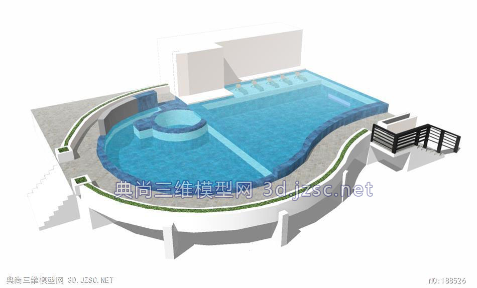 su现代游泳池(泳池)半圆形游泳池su模型 水池水景su模型