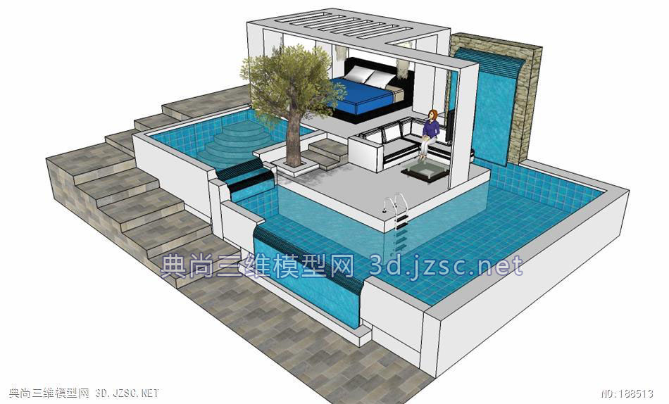 su现代游泳池(泳池)小型别墅游泳池su模型