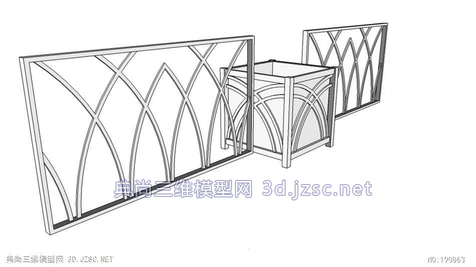 su种植箱铁艺加镂空栏杆白花箱su模型