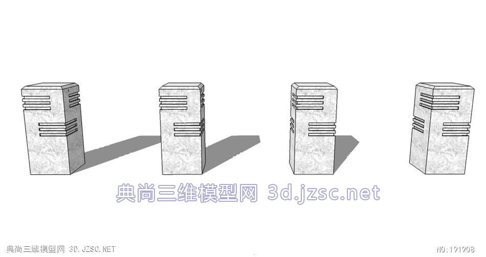 景观小品精sketchupsu挡车石车阻石四合一中式大理石柱