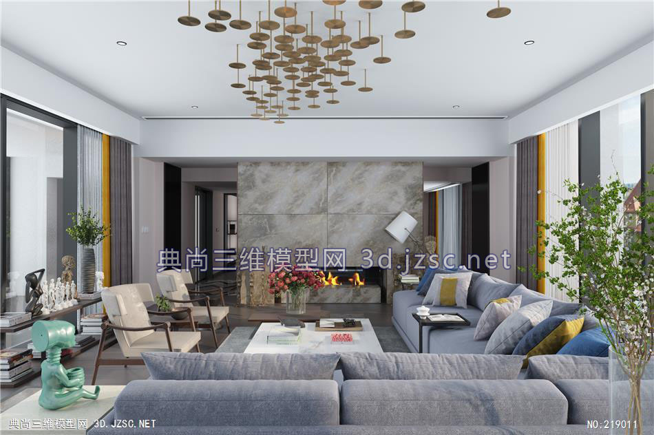 欧模网客厅空间 2018-51 现代风格客厅3d模型 室内卧室效果图模型