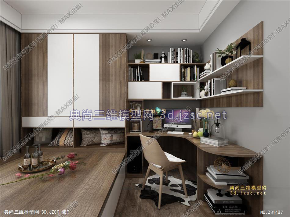 现代榻榻米书房3d模型id:415689 现代简约风格室内小品