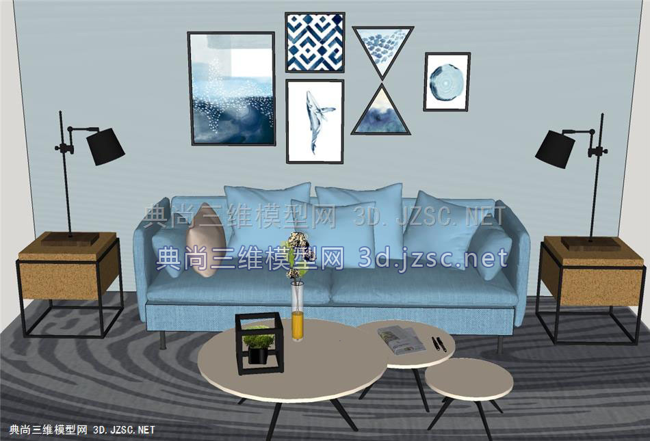 北欧风格客厅沙发背景挂画组合