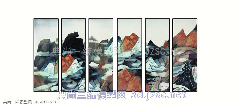 新中式风格壁画、禅意水墨画、装饰画、六合一挂画（1）