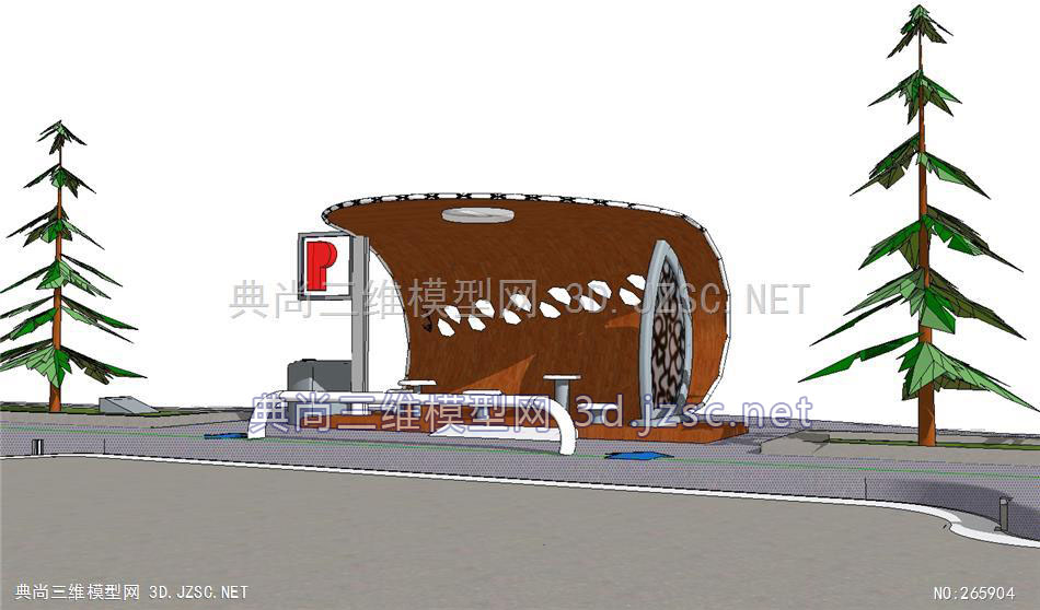 景观小品sketchupsu模型站现代公交车站19公交站模型