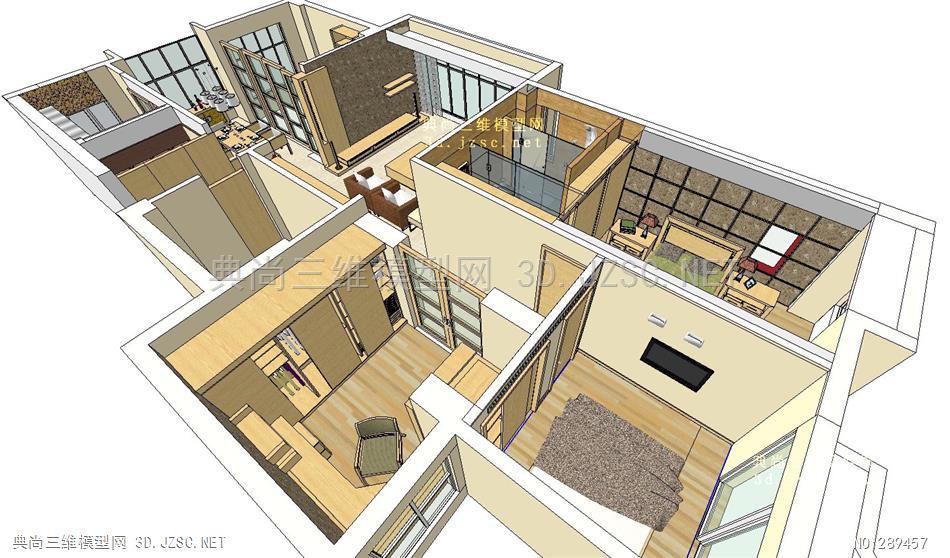 现代风格室内样板间SU模型室内装修设计模型 su模型库免费下载su模型库