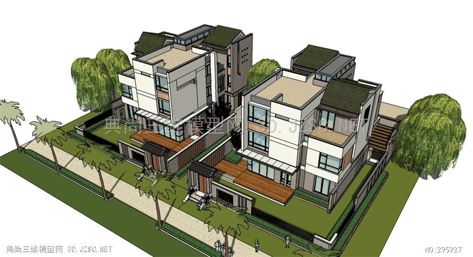 单体独栋小区别墅商业住宅建筑规划整体模型(732)su模型