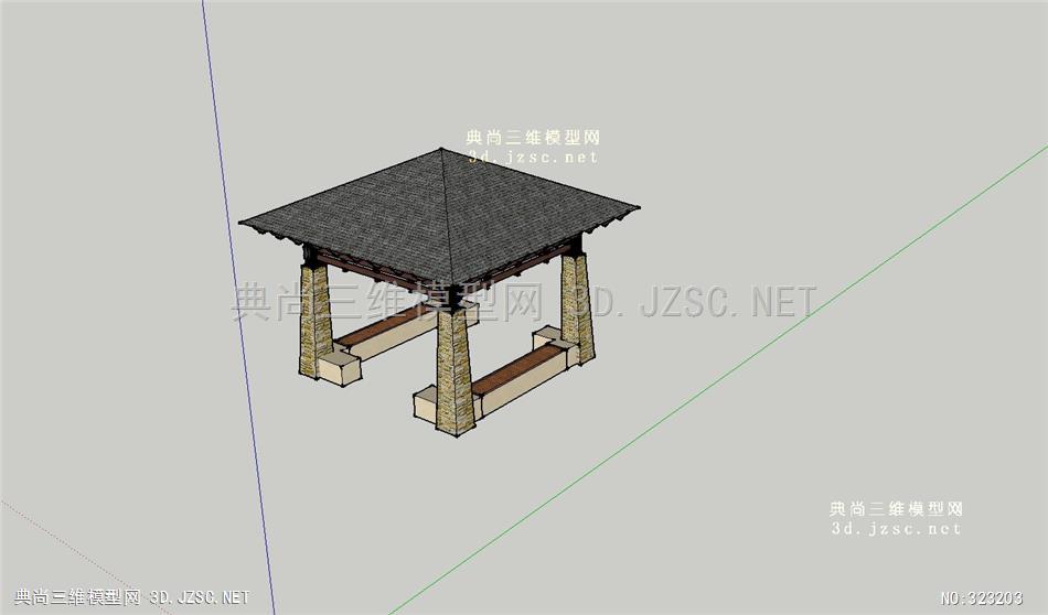 黑色古风亭子 sketchup模型 景观su模型小品su模型