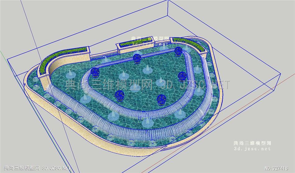 喷泉水景喷泉028素材跌水喷泉su模型