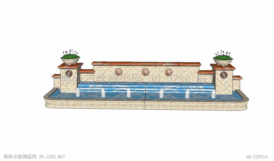 喷泉水景跌水个跌水18 sketchup模型跌水喷泉su模型