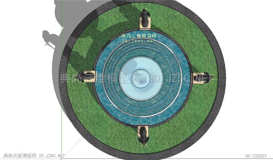 喷泉水景喷泉143素材跌水喷泉su模型