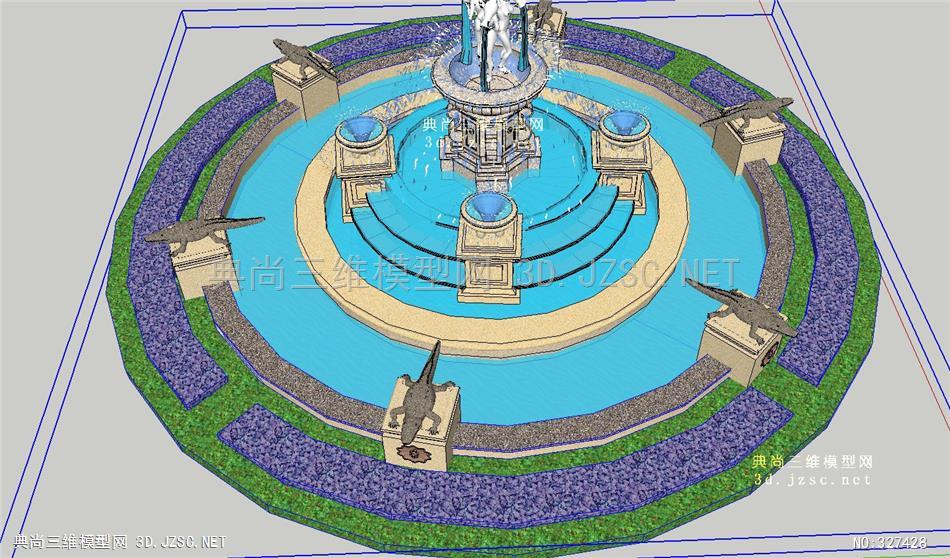 喷泉水景喷泉018素材跌水喷泉su模型