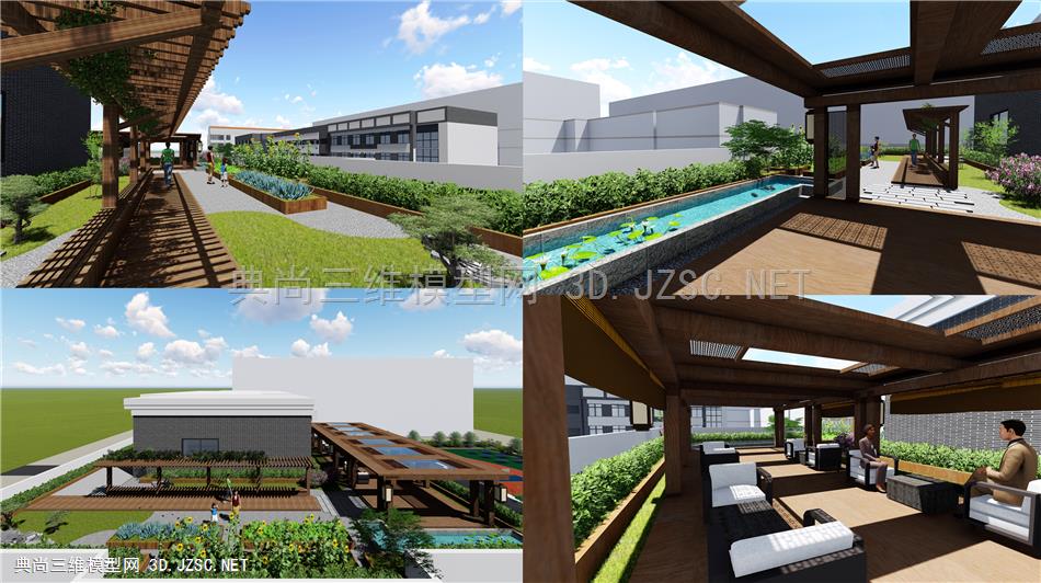 校园 屋顶花园 廊架 种植池 会客 教育 可lumion渲染SU模型
