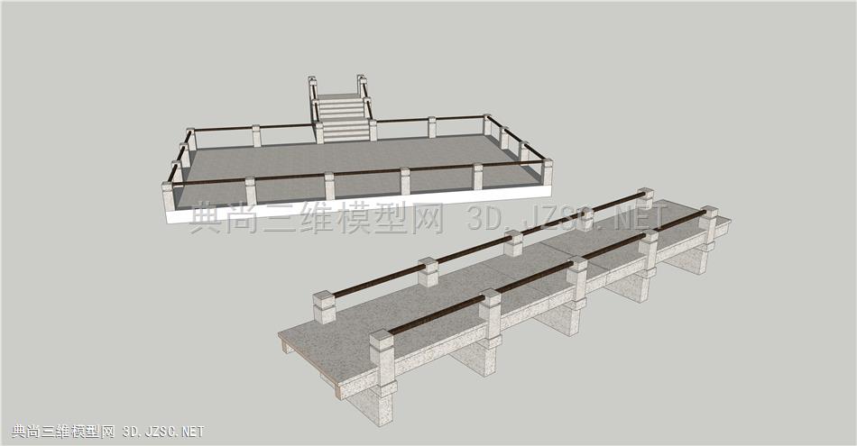 亲水平台su模型 栏杆模型免费下载su模型