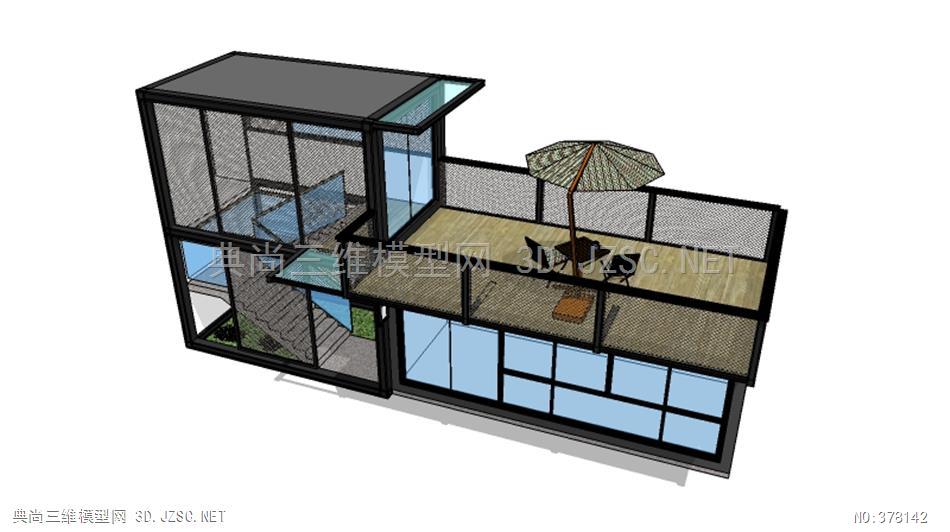 集装箱改造工业风建筑别墅设计外观(55)su模型 su建筑