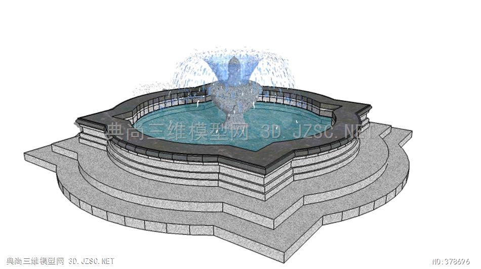 欧式喷泉水钵水景水池庭院花园广场景观喷水钵雕塑(48)su模型 欧式