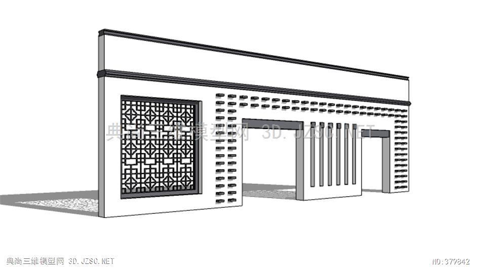 徽派建筑景墙新中式新亚洲现代马头墙景观墙 (40)su模型