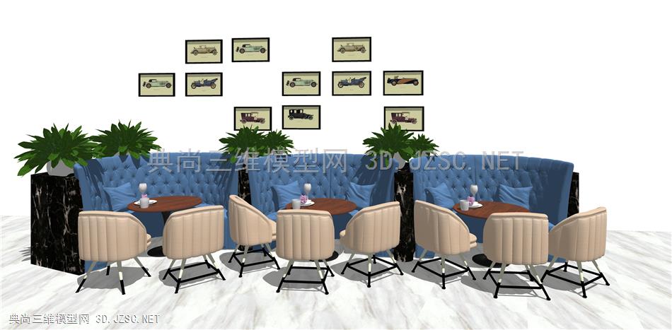 现代茶餐厅 咖啡厅 快餐厅 卡座 装饰画 盆栽