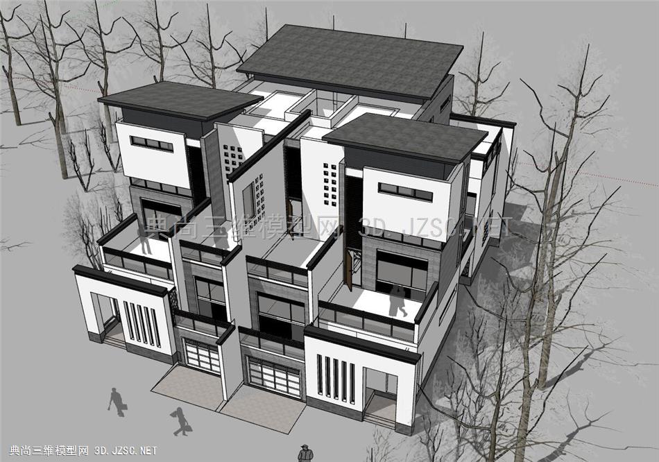 现代中式别墅SU模型