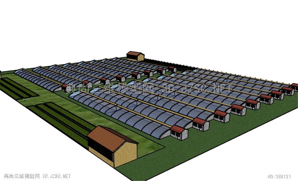 乡村现代农业园钢结构温室大棚(16)su模型 景观小建筑su模型