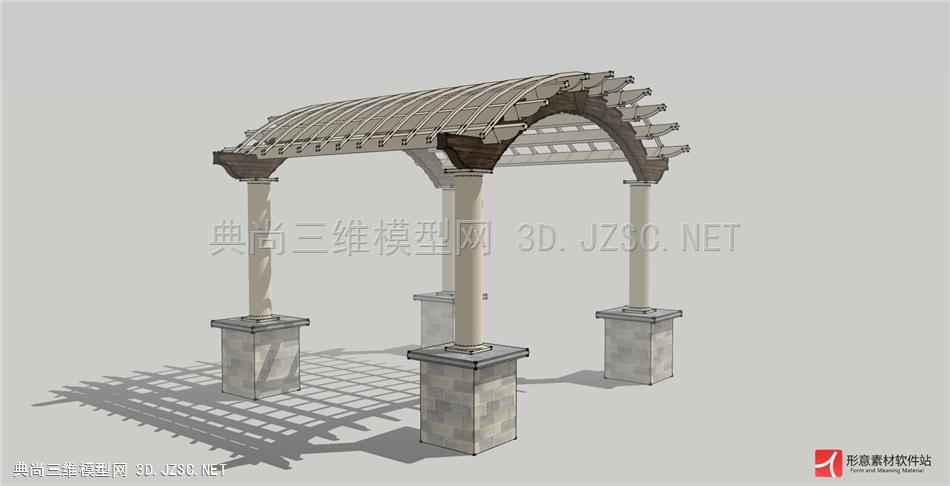 现代新中式简约休闲拱形圆弧廊架花架镂空顶棚葡萄架亭子(1)