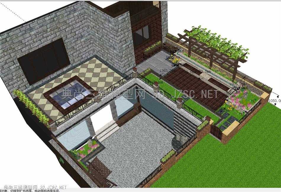 新中式精致庭院设计木质廊架花架户外秋千 (6)