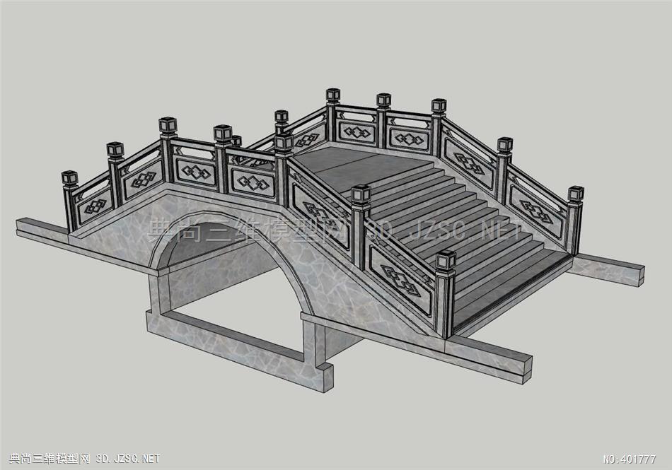 中式特色精致景观石拱桥su模型