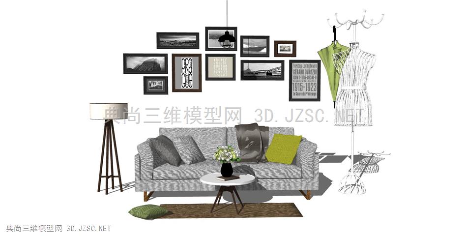 北欧客厅沙发、茶几、落地灯、装饰画组合(19)