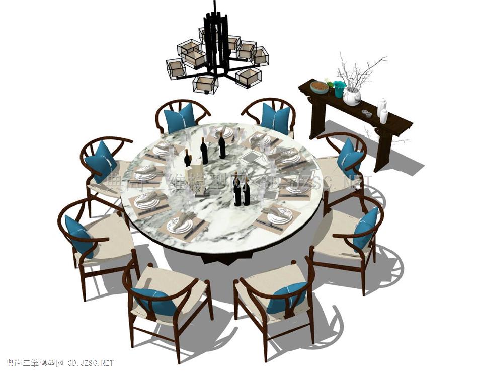 新中式餐桌组合模型 (5)