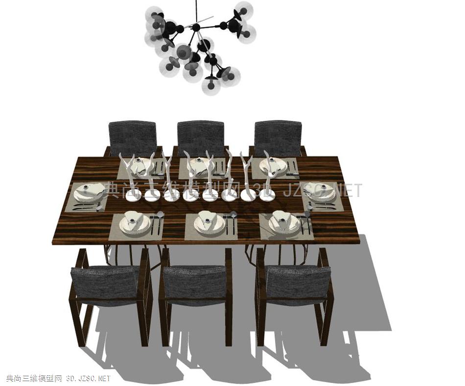 新中式餐桌组合模型 (3)