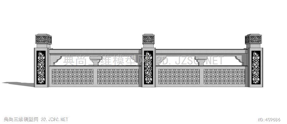 中式栏杆石材栏杆9su模型