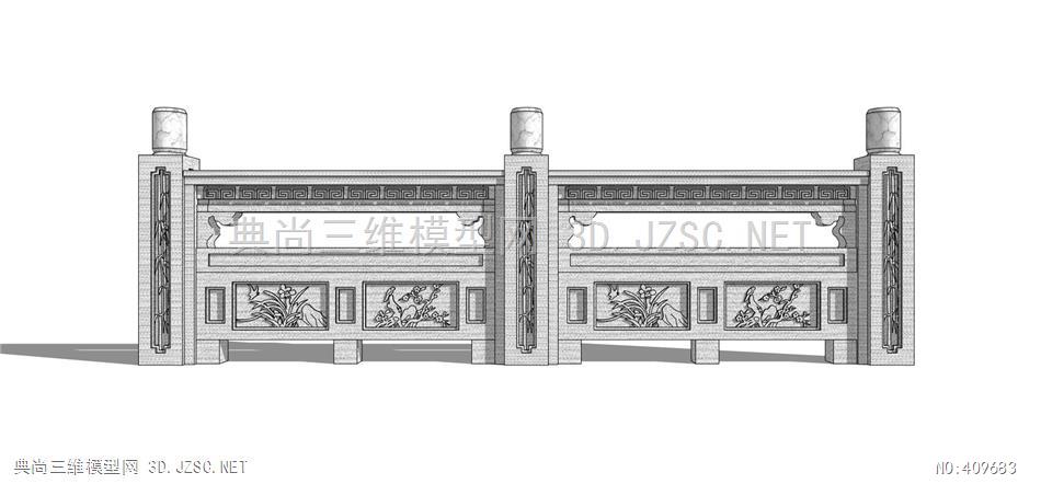 景观模型大类sketchup中式栏杆石材栏杆12