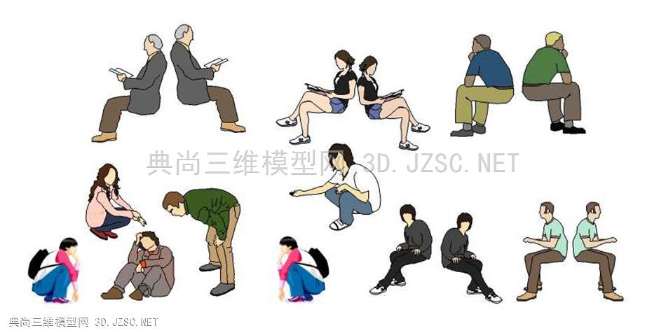 【合集】坐蹲姿2D人物模型库