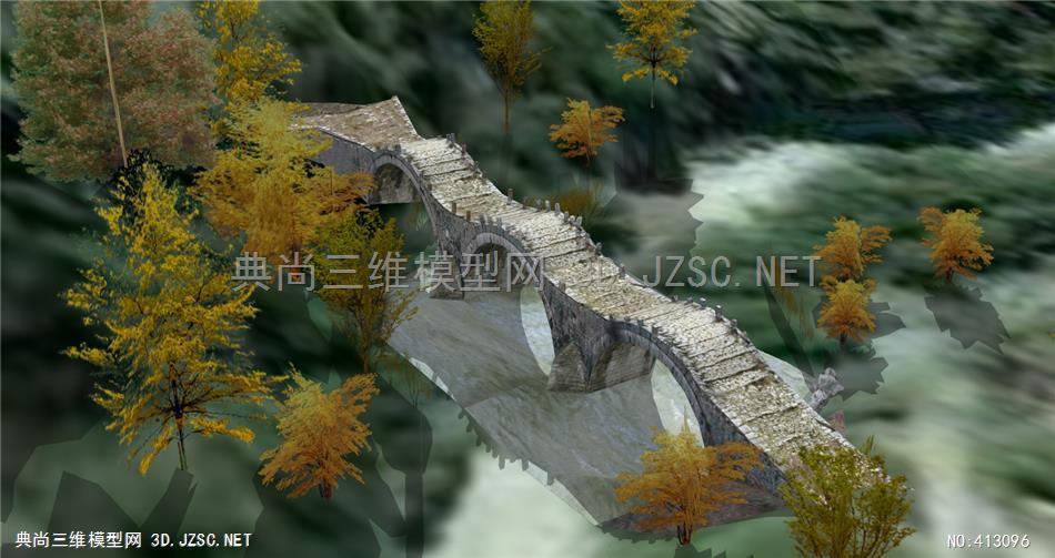 古典游戏场景三拱桥的SU模型设计.JPG