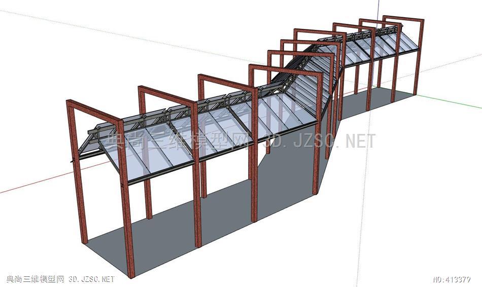 现代廊架,玻璃廊道 (13)su模型