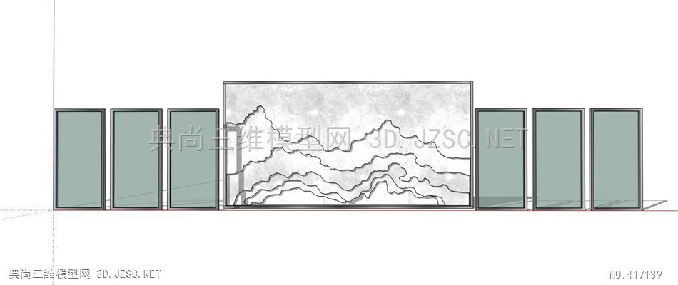 新中式景墙,拟山水景墙49su模型