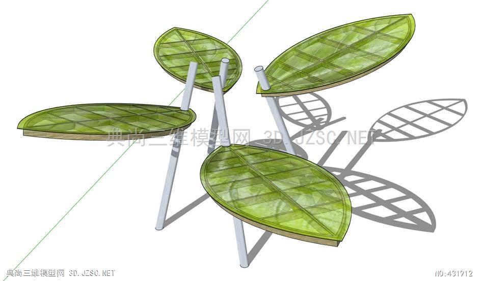 异形景观廊架树叶拉膜结构现代构筑物56su模型